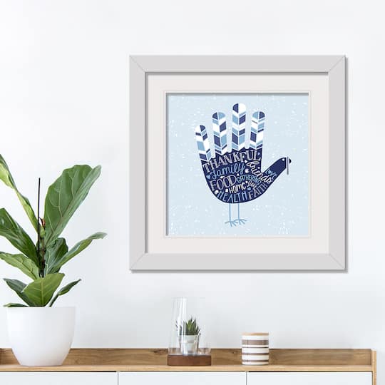 Blue Hand Turkey Fall Print in White Frame